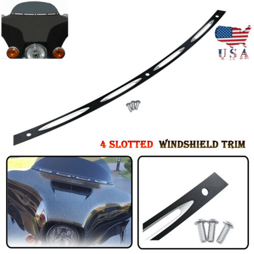 Black 4 Slot Windshield Trim Batwing Fairing For Harley Touring Electra Glide